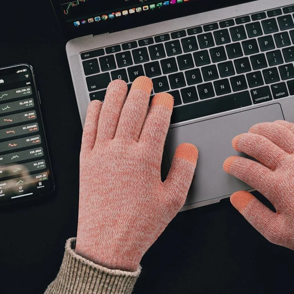 Women's Pink White Upgraded Touch Screen Thermal Soft Knit Lining Winter Gloves